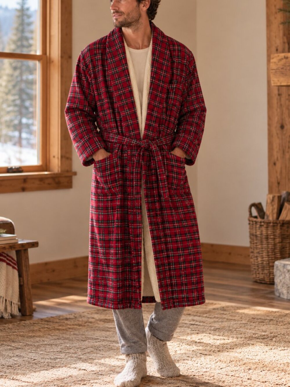 Vintage Y2K LL Bean Tartan Plaid Fleece Lined Robe *Tall
